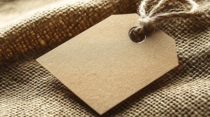 Blank Kraft Paper Tag Tied with Twine on Burlap