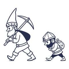 Vector art of two gnomes with pickaxe isolated on white background