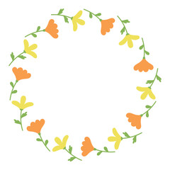 Hand drawn flowers circle frame. Design element for greeting card, invitation, poster, social media. Isolated vector illustration 