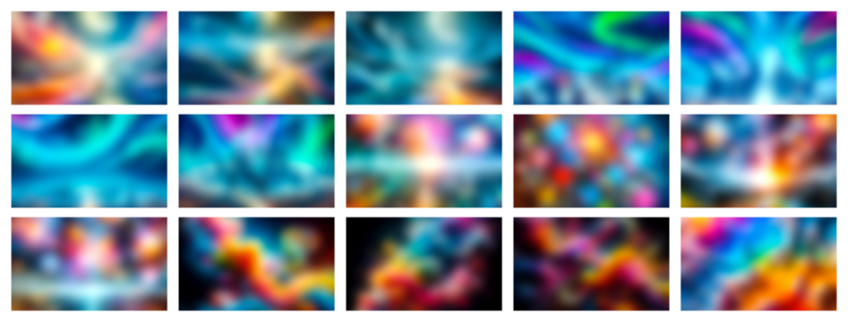 Vibrant abstract aurora borealis inspired light streaks and swirls in a grid layout