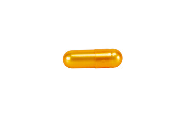 Golden oil supplement pill, a fish oil, omega-3, or vitamin E capsule for health and nutrition. Isolated on white background with clipping path.