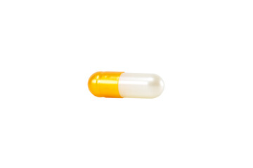Yellow and white two-tone medicine capsule pill for medical treatment or dietary supplement. Isolated on white background with clipping path.