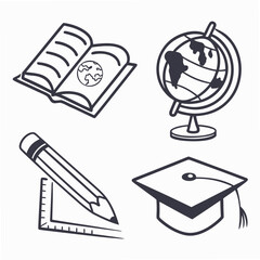 Vector art of education and graduation icons isolated on white background in vector style