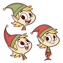 Vector art of cute christmas elf characters isolated on white background