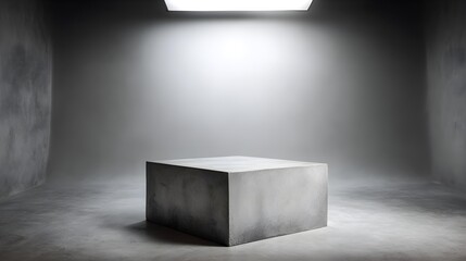 Modern Industrial Concrete Room with Spotlighted Gray Cube Podium Display Background