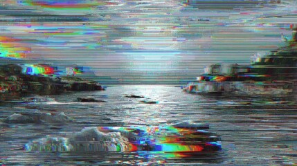 Glitch Art of Coastal Landscape