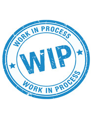 WIP Work In Process rubber stamp seal icon with grunge texture isolated on white background