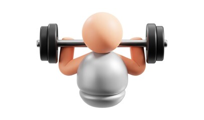 3D cartoon figure lifting weights on a white studio background for fitness product promo, video backdrop, or social media.