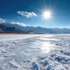 Winter Landscape with Snow, Sky, and Mountains