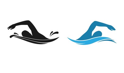 Two tone swimmer silhouette with sleek strokes. Branding, poster, or design element.