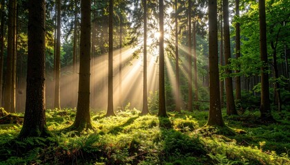 Sunlight Filtering Through Forest Trees
