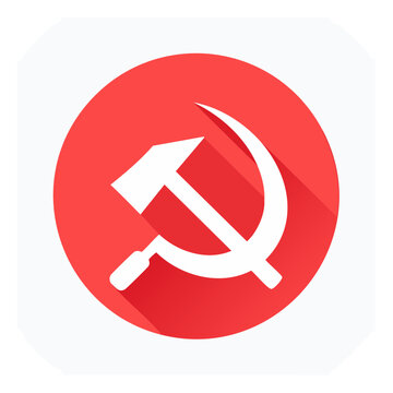 Hammer and Sickle Emblem Icon Red Circle Political Symbol Flat Design