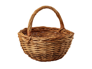 Woven wicker basket with handle brown, Isolated, Png Transparent Background