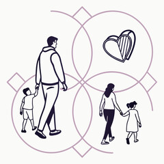 Vector art of family illustration with parents and children isolated on white background