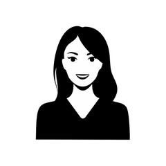 Minimalist portrait of a smiling woman in black and white modern graphic design flat vector style elegant feminine