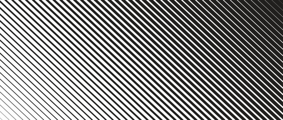 Oblique line halftone gradation texture. Fading diagonal stripe gradient background. Slanted pattern backdrop. Thin to thick stripe vanish backdrop for overlay, print, cover, graphic design. Vector