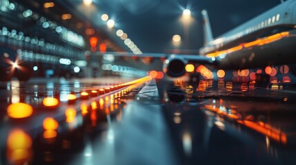 Obraz premium Airport plane night reflections
