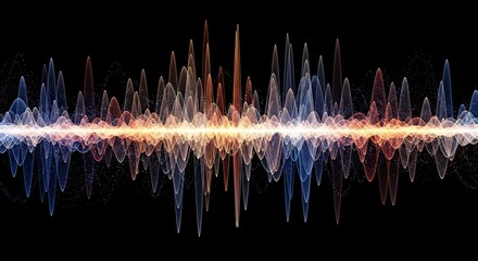 Photo of abstract sound wave visualization with vibrant colors on a black background