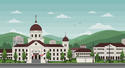 Welcome to Bandung &ndash; Flat Design City Background in West Java, Indonesia