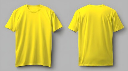 Front and back view of a bright yellow t-shirt.