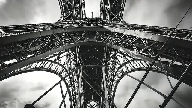 Monochrome Eiffel Tower Perspective Capturing Architectural Grandeur and Skyward Reach