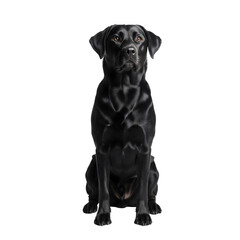 Fototapeta premium Black Labrador Retriever dog sitting attentively isolated on transparent background