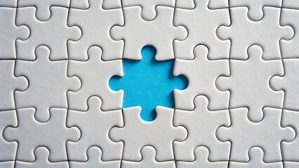 Fototapeta premium White jigsaw pieces blue void jigsaw puzzle missing piece