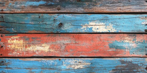 High-resolution shot of reclaimed wood with weathered texture and layered paint, ideal for vintage-inspired backgrounds.