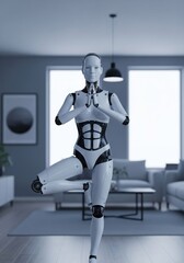 Humanoid Robot Masters Tree Pose in Living Room
