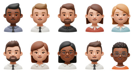 Diverse Set of Ten 3D Cartoon Avatar Busts.