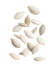 Falling Pumpkin Seeds Isolated on Black Background
