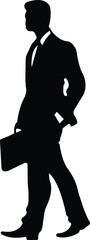 businessman vector silhouette walking with briefcase, icon of office professional
