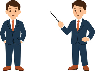 Businessman Vector Character in Suit with Presentation Pose