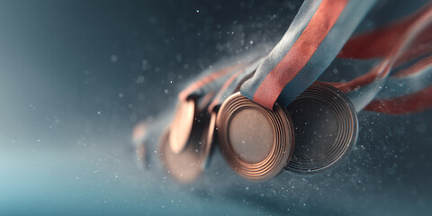 Stylized 3D Floating War Medals and Ribbons with Subtle Glow and Dramatic Shadows