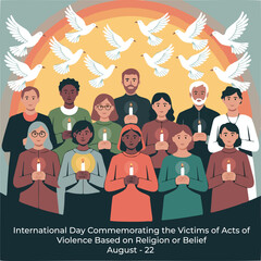 Flat style illustration honoring victims of religious violence – August 22 International Day Commemoration