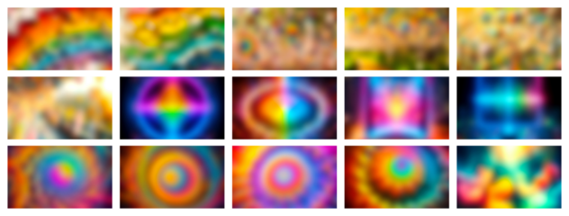 Vibrant abstract blurry backgrounds featuring colorful gradients and psychedelic light effects