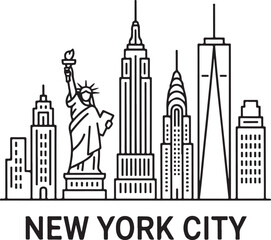 Naklejka premium New York City Skyline Vector Iconic NYC Landmark Silhouette on White Background