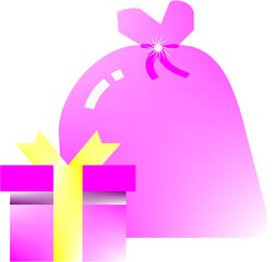 Pink gift bag with a wrapped present for festive occasions . vector 