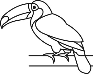 Line art illustration of a toucan perched on a branch ,vector 