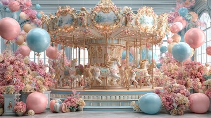 Carousel horse macarons pastel colors dessert bakery sweet treats food	