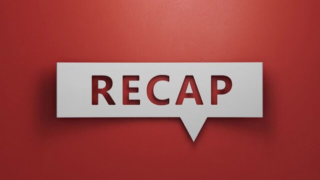 Recap symbol. Speech Bubble with word Recap.Recap concept. Copy space.Minimalist Abstract Design With White Cut Out Paper.3D rendering