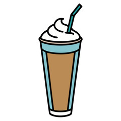 Stylized silhouette of a coffee drink with whipped cream and straw