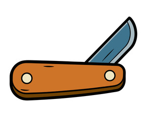 Cartoon pocket knife with open blade silhouette