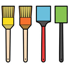 Four colorful paintbrushes and foam applicators silhouette