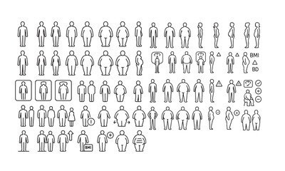 People body different weights  icon set