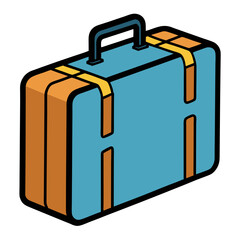 Retro blue suitcase with orange accents silhouette