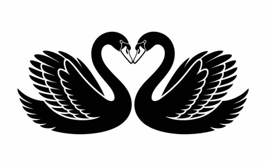 Fototapeta premium Romantic Swan Silhouette Clipart – Black and White Heart-Shaped Swan Pair Illustration.
