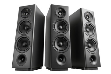 Front View of Three Large Modern Powerful Audio Speakers, Transparent Background

