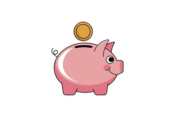 Pink Piggy Bank with Coin Vector Design