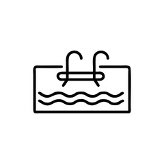 Simple outline icon a swimming pool with wavy water ladder waves